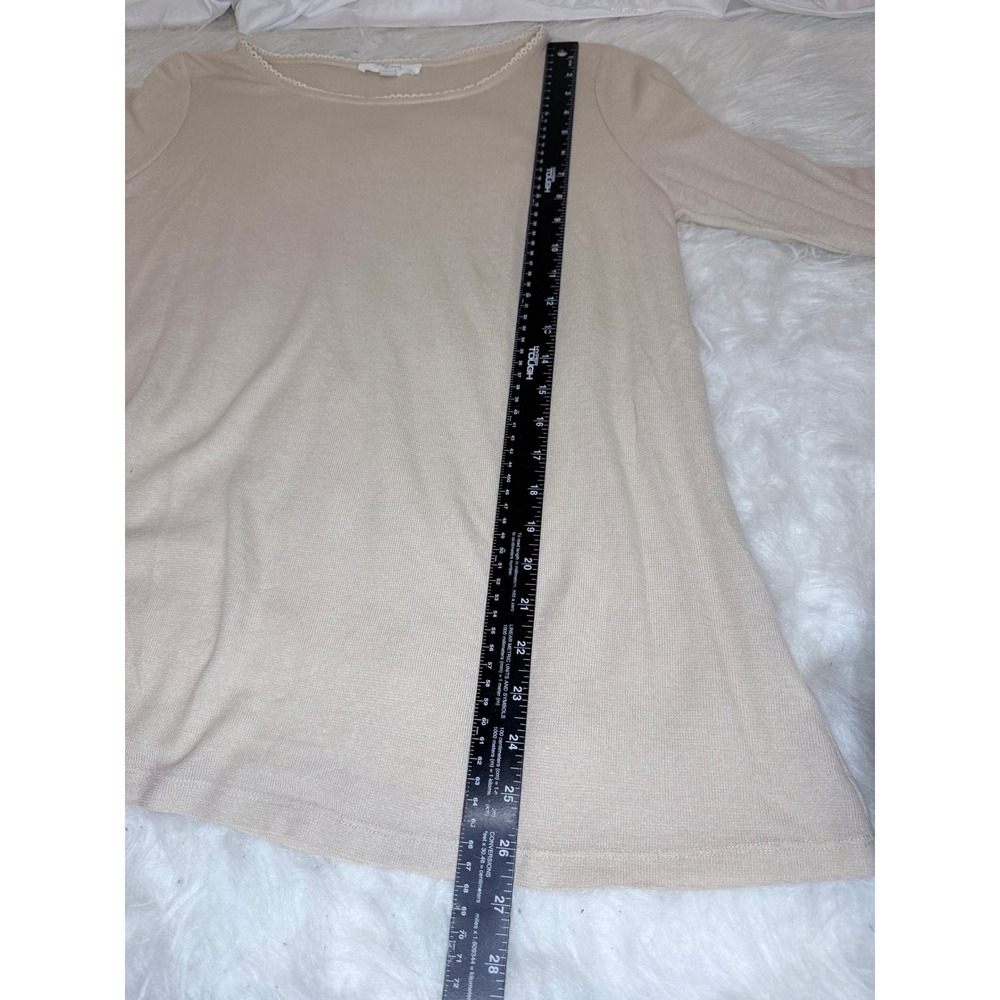 Peach Love CA Beige Lace Bell Sleeve Knit Top Tunic Scallop Neck Cream Large - Picture 7 of 8